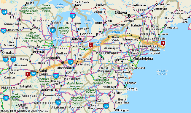 1-Rolla,Mo to 2-Cleveland,OH to 3-Cape Cod,MA-1367 miles
